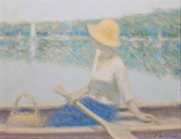 "Summer Sun in the Boat" Oil on Canvas by Andre Gisson (1921 - 2003)