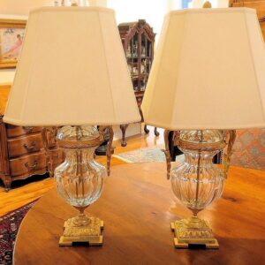 Pair Crystal Martin Benito Neapolitan Gilt Bronze Lamps
