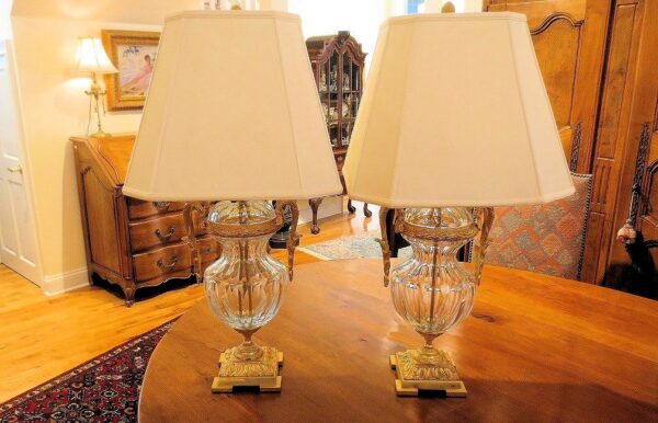 Pair Crystal Martin Benito Neapolitan Gilt Bronze Lamps
