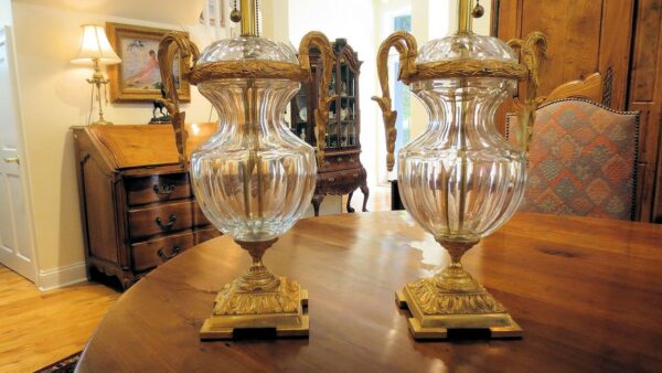 Pair Crystal Martin Benito Neapolitan Gilt Bronze Lamps - Image 3