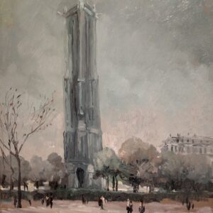 "Tour Saint-Jacques, Paris." Oil on Board by Leon Dabo, NA(1864-1960)