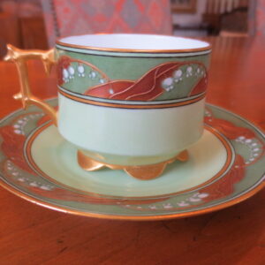 Late Aesthetic Movement Lily of The Valley Cup and Saucer by Nettie King Firebaugh