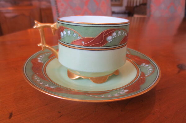 Late Aesthetic Movement Lily of The Valley Cup and Saucer by Nettie King Firebaugh