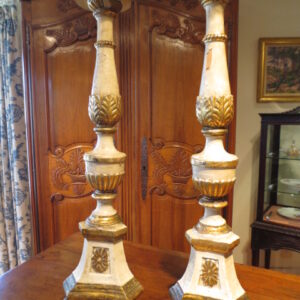 A Pair of Italian 17th Century-Style Giltwood Pricket Alter Candlesticks