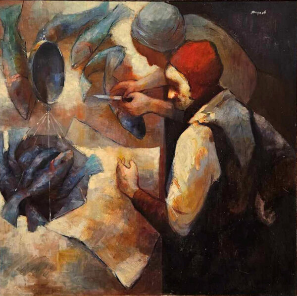 Stephen Bagnell (1930 - 1996)  “The Fish Monger”  Oil on Artist Board - Image 2