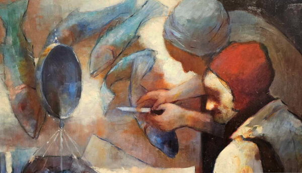 Stephen Bagnell (1930 - 1996)  “The Fish Monger”  Oil on Artist Board - Image 4