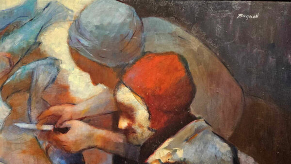 Stephen Bagnell (1930 - 1996)  “The Fish Monger”  Oil on Artist Board - Image 5