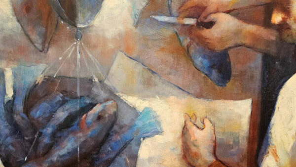Stephen Bagnell (1930 - 1996)  “The Fish Monger”  Oil on Artist Board - Image 6