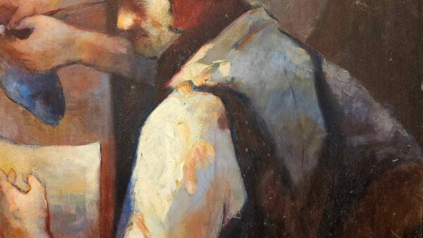 Stephen Bagnell (1930 - 1996)  “The Fish Monger”  Oil on Artist Board - Image 7