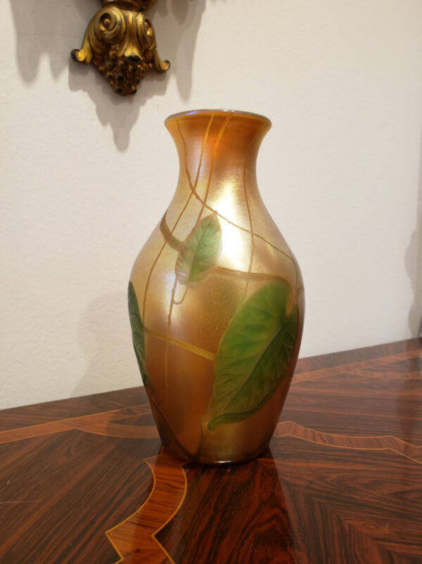 Tiffany Studios Leaf and Vine Carved Cameo Glass Vase